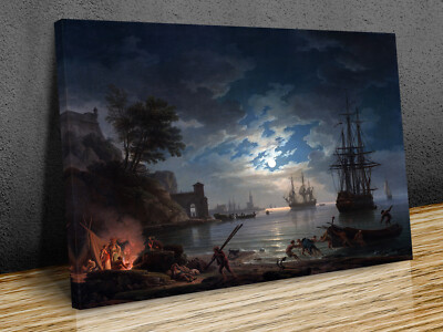 Moonlight Claude-Joseph Vernet mounted canvas print ready to hang