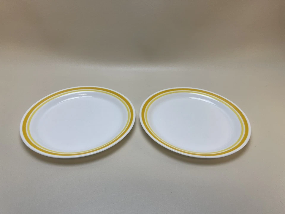 4 platos de cena y ensalada Corelle CITRUS 10,25" de colección años 80 banda a rayas amarillas Foto 4 de 4