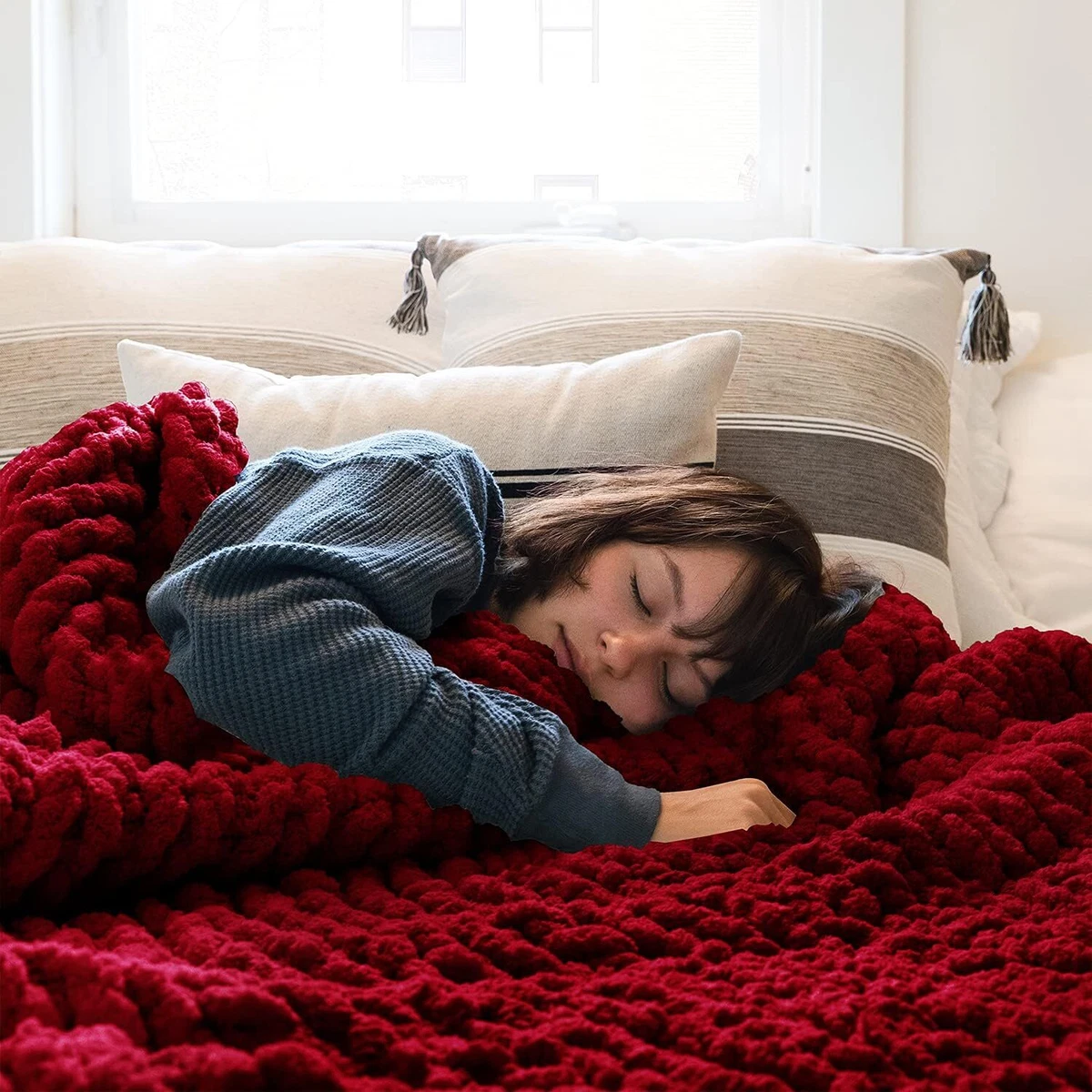 Comtest Chunky Knit Blanket Handmade 40x40 in Small Size Throw