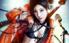 Anime realistic girls headphones Playmat Game Mat Desk