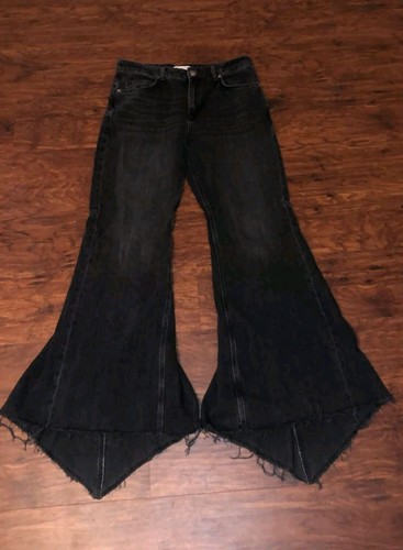We The Free Live Wire Just Float Black Extreme Flare Raw Hem Jeans 29