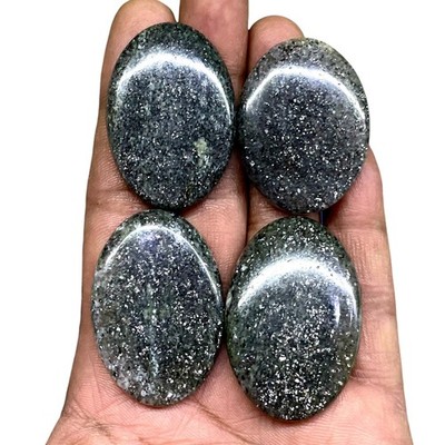 4 Tlg Natur Schwarzer Sunstone 38-43mm Cabochon Glitzer Lose Edelsteine Lot