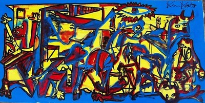 Ken West, KW 93/13 Acryl auf Canvasrahmen handsigniert, Hommage Guernica  1993 
