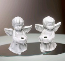 Vintage Christmas Cherub 5" Angel Candle Holder White Porcelain 2 Pack Set -ww