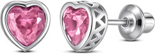 Heart Birthstone Earrings with Screw Backs Hypoallergenic Sterling Silver Stud