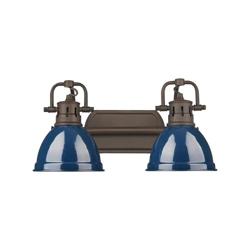 Golden Lighting Duncan 8.25 in. 2-Light Rubbed Bronze Vanity Light w/ Blue Shade - Picture 1 of 4