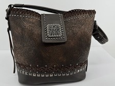Montana West Brown Tooled Leather Western Shoulder Bag Studded Floral Purse