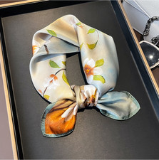 100 Mulberry Silk Scarf 53X53cm Neckerchief Shawl Blue pear Print Bandana Wrap