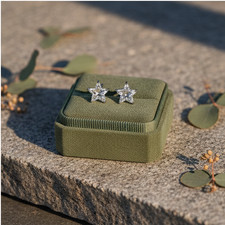 14K Solid Gold 6x6mm CZ White Basket Set Screw Back Stud Earrings Secure Gift