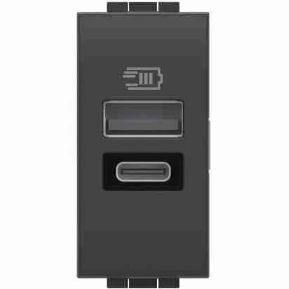 BTicino BTIL4191AC Caricatore USB A+C Livinglight Antracite 15W