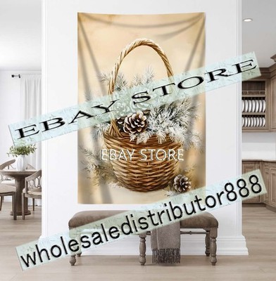 Winter Basket tapestry farmhouse Christmas aesthetic 59X82 in