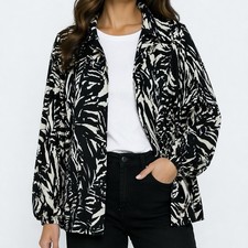 SOCA by ST JOHN Zebra Print Jacket sz Small Silk Blend Oversized Black White