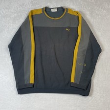 Vintage Puma Men's Grey Yellow Colorblock Crewneck Sweater Size XL 90s