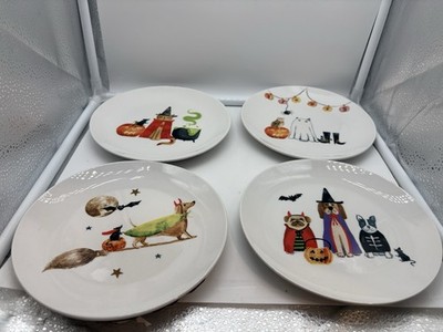 Harvest Green Studio Halloween Dog Cat Side Salad Dessert Plates Set Of 4 NEW