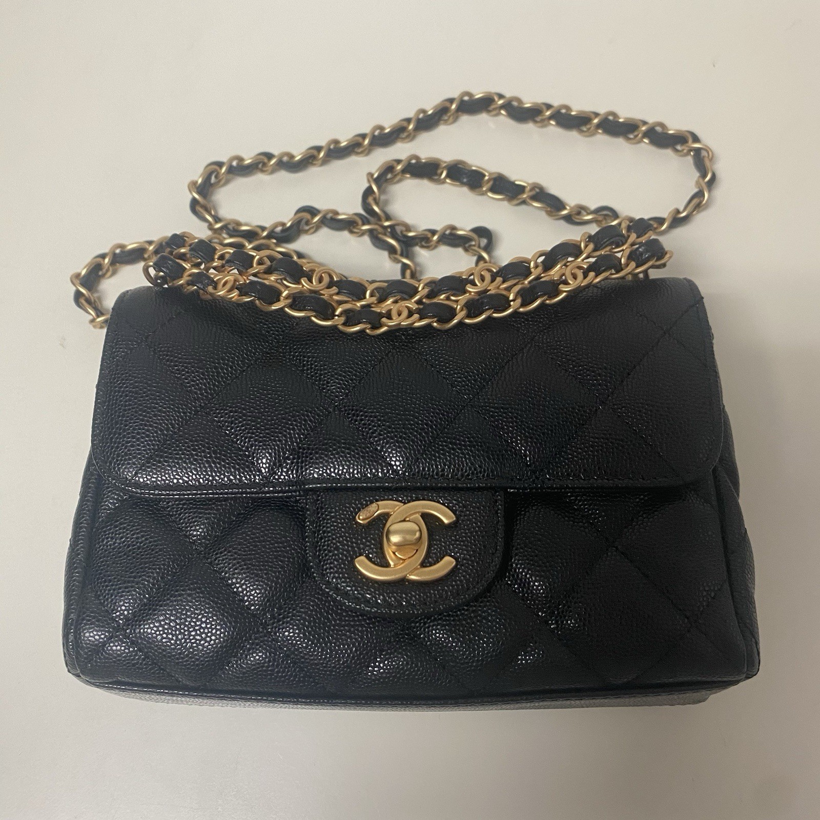 Chanel Black Caviar Mini Rectangular Chain Top Ha… - image 2