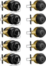 Door Lock Set 5 Pack Matte Black Deadbolt Keyed Alike Plustool Front Exterior