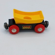 BRIO Wooden Railway Yellow Tipping Dump Car Red Wheels Vintage Toy Train Wagon