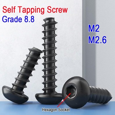 Black Allen Hexagon Socket Cap Round Head Flat Tail Self Tapping Screw M2 M2.6
