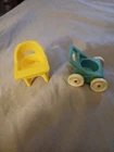 VTG 1972 Fisher Price Doll House Nursery Furniture Stroller and High Chair