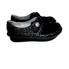 Alegria Black Leather Floral Embossed And Neoprene Shoes DEN-435W Size 9
