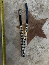 Vintage Hecho En Mexico Black Leather Silver Tone Link Belt Western Boho