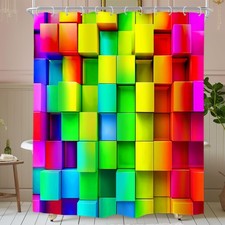 Extra Long Colorful Rainbow Wall Shower Curtain 72Wx78H Inch Abstract Brick N...