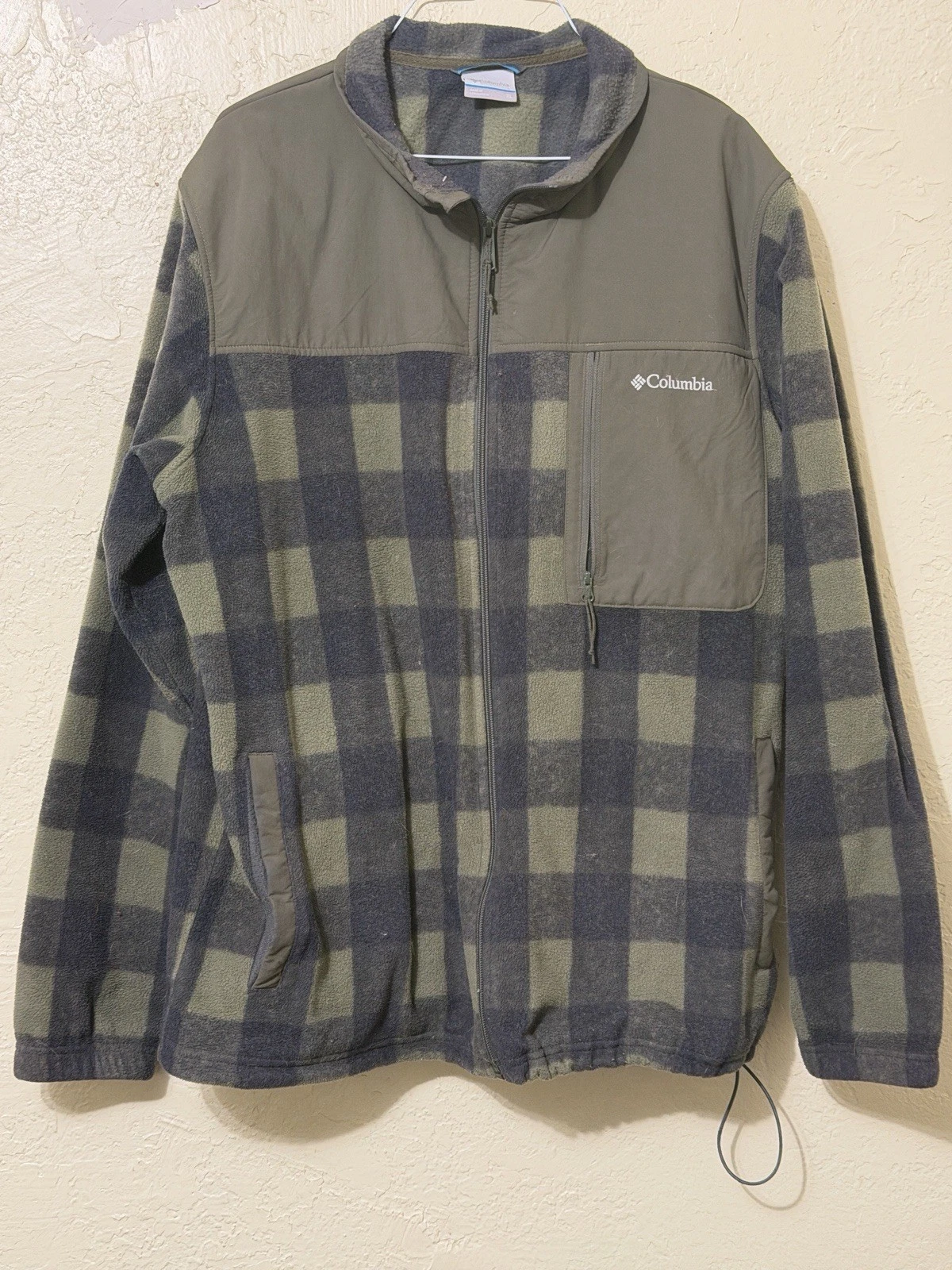 Columbia Men’s XL Full Zip Fleece Jacket Green Blue Plaid Outdoor Casual