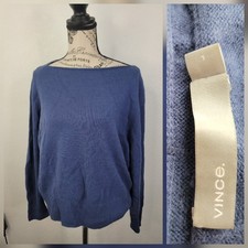Vince Sweater SZ Large Wool Cashmere Boat Neck Long Sleeves Boxy Blue