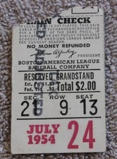 1954 7/24 Ted Williams HR Ticket #15 YR/#352 Life Red Sox LL .345 BA Agganis⚾️