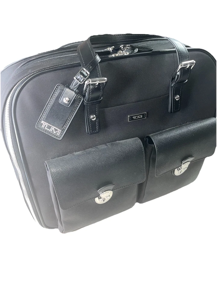 TUMI ARIVE Black Compact 2 Wheeled ROLLING Business Briefcase Key/Lock $1300 New - Image 2 of 4