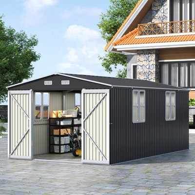 Metal Shed Outdoor Garden Storage House 10x16ft Apex Roof Galvanised ...