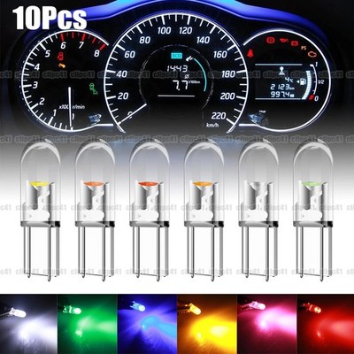 10Pcs T5 LED Car Light W3W W1.2W Wedge Dashboard Gauge Instrument Lamp Bulbs