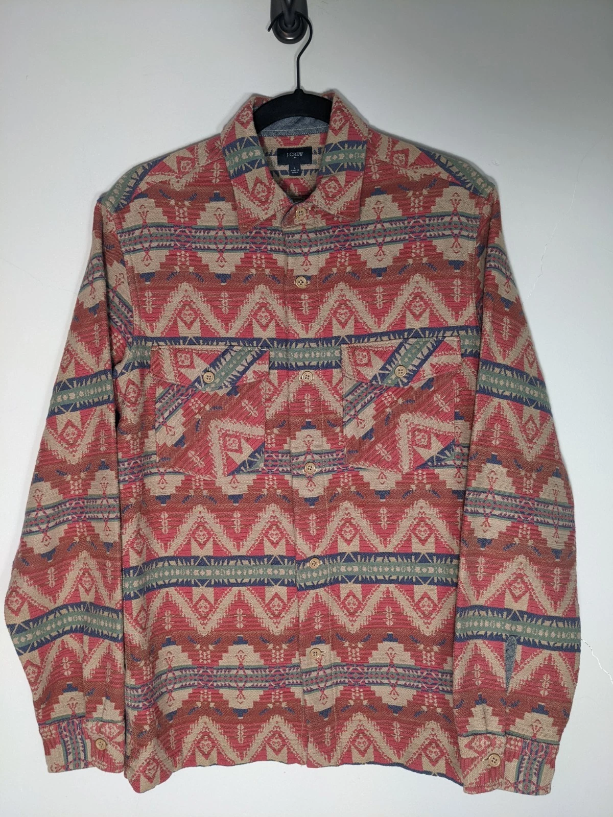 J Crew Shirt Mens S Textured Jacquard Blanket Flannel Southwestern Aztec Hiking
