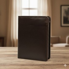 Genuine Leather Bifold Wallet Men Small Coin Purse ID Window Zipper Pocket Brown