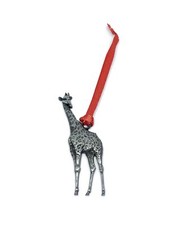 Pewter Metal Giraffe Christmas Ornaments with Red Ribbon - Elegant Hanging Sa...