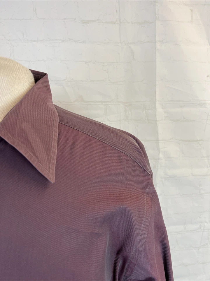 Camisa de vestir Ermenegildo Zegna de algodón a rayas sutiles borgoña para hombre 16-41 $295 Foto 2 de 4