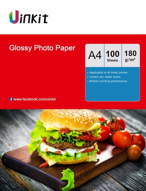 A4 180Gsm High Glossy Photo Paper Inkjet Paper Ink Printing Uinkit - 100 Sheets