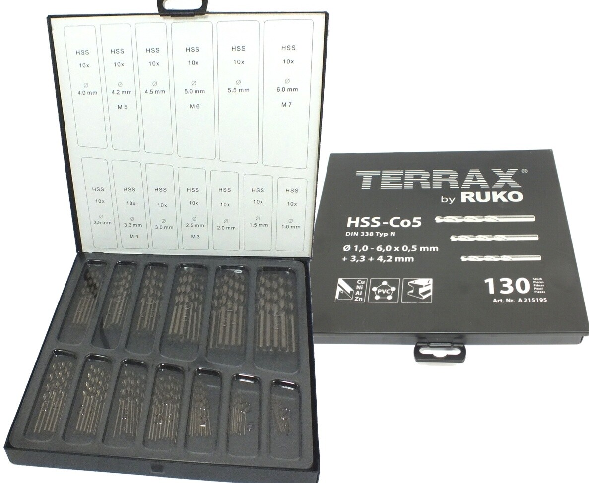Coffret Forets Hélicoïdaux Terrax 130 Pièces HSS-R - Pour Acier, Métaux Et Plastique