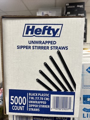 Hefty Unwrapped Plastic Sipper Stirrer Straws, 7'', 5000 ct.