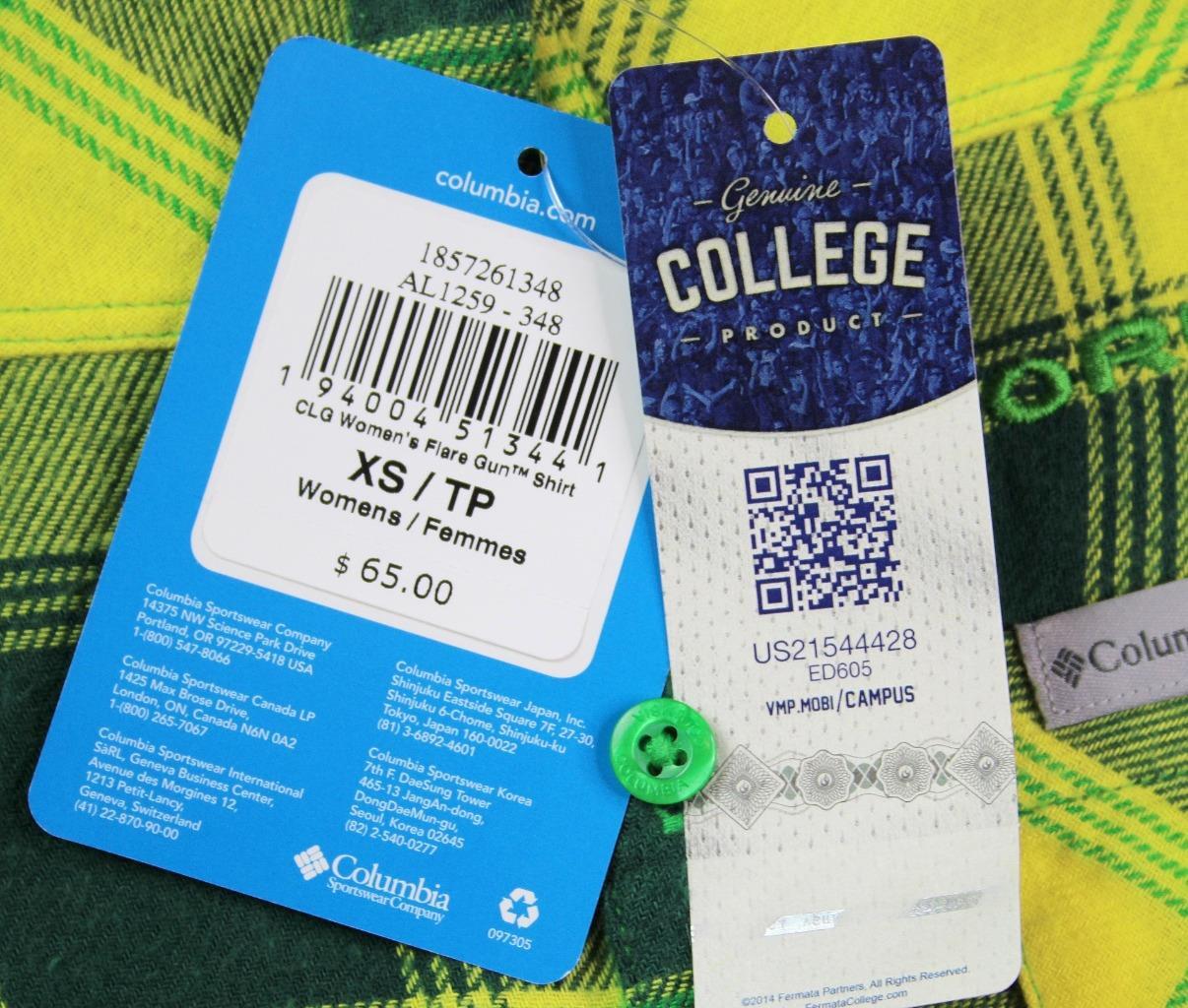 Columbia Womens XS Flare Gun University of Oregon Ducks Plaid Flannel Shirt Top