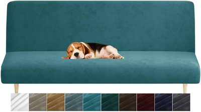 Samt Futon Bezug Hoch Stretch Armlos Couchbezüge Spandex Stoff Schlafsofa Sli
