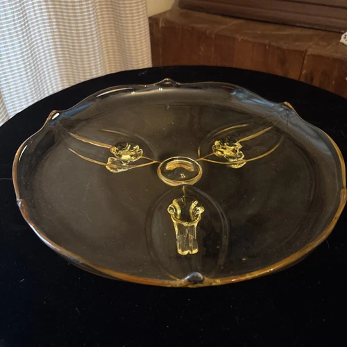 Lancaster Glass Company Footed Cake Plate Jubilee Yellow Depression Glass Vtg