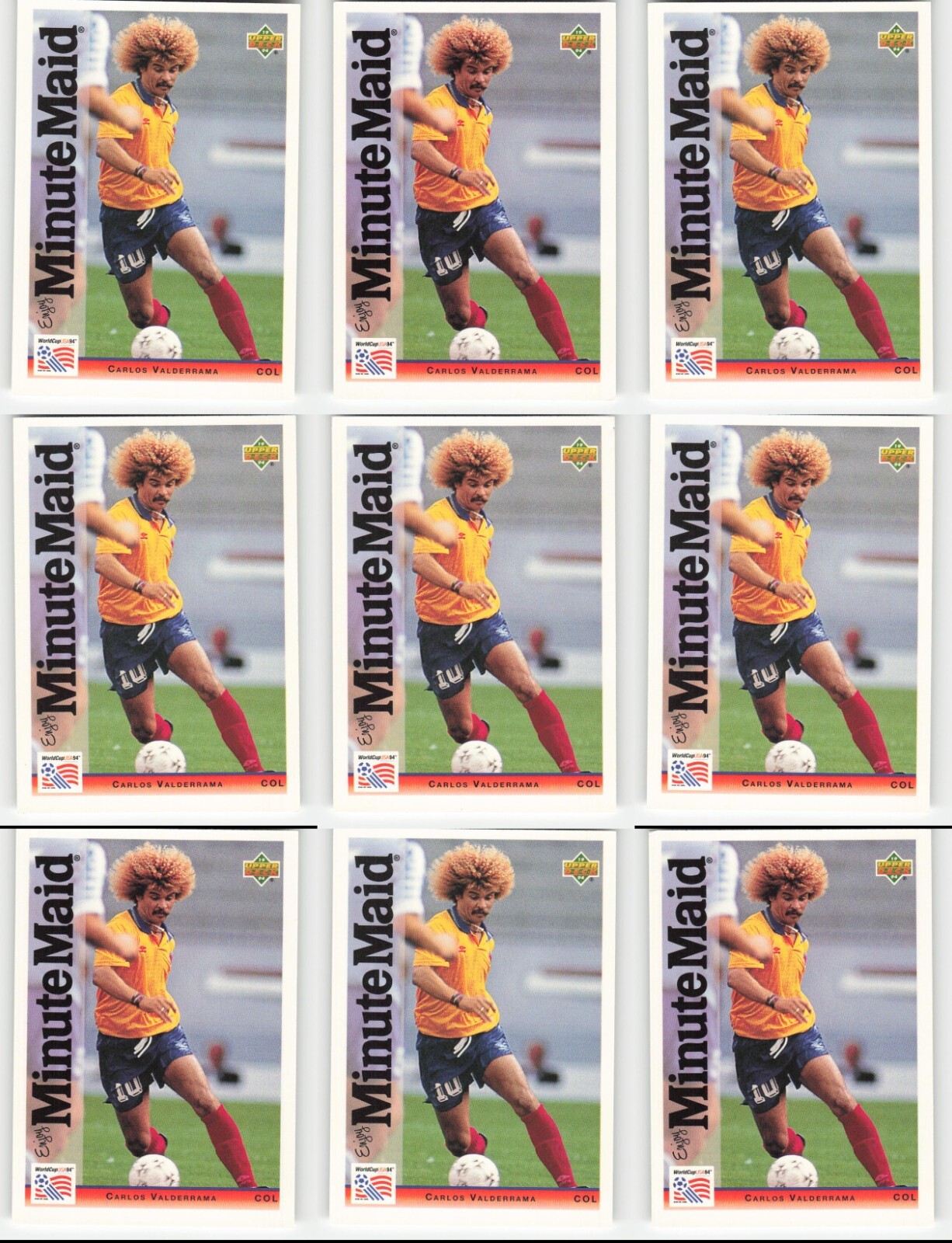 (9) 1994 Upper Deck World Cup Minute Maid - Carlos Valderrama Lot Soccer Cards