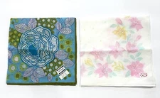 WOMEN HANDKERCHIEF VINTAGE JAPAN FLORAL PINK BLUE COTTON POCKET SQUARE 16”