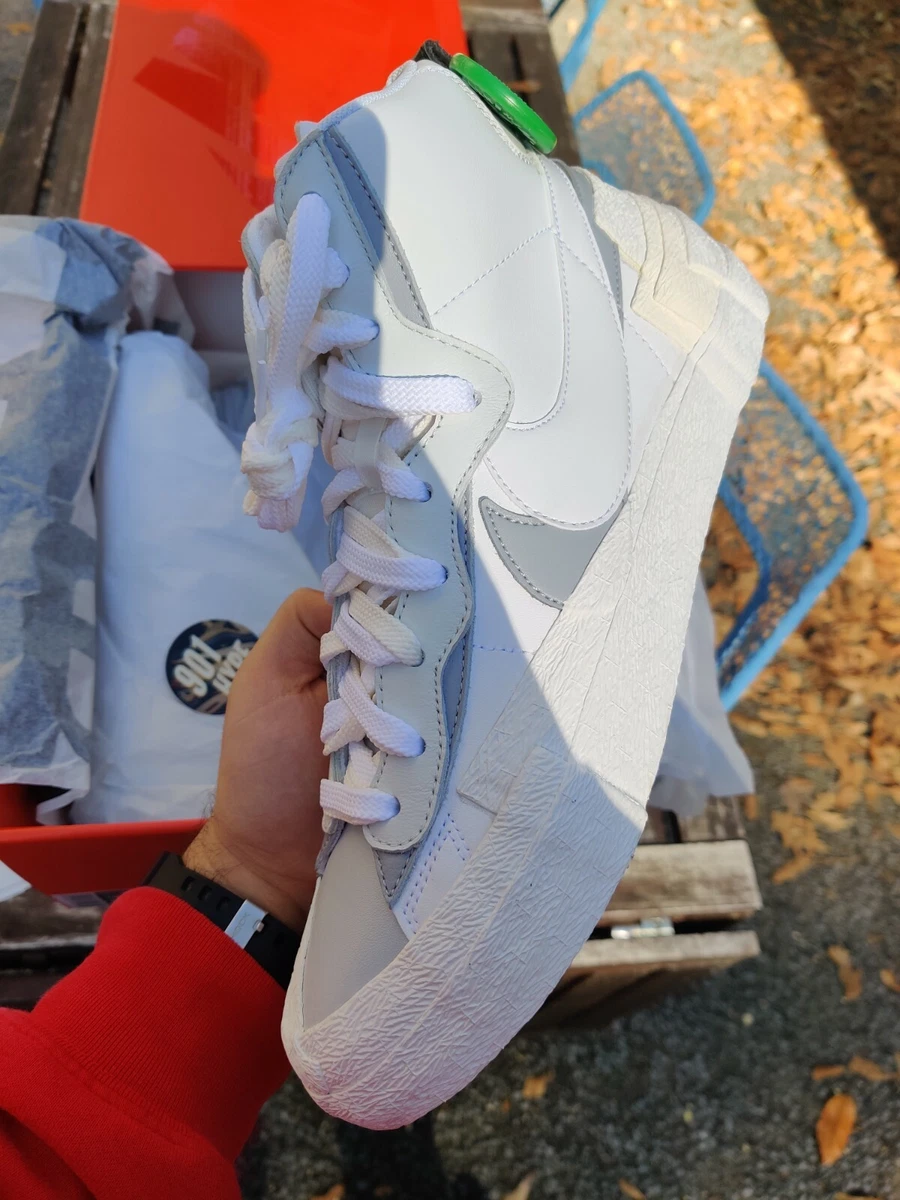 Size 10 Nike x Sacai Blazer Mid White Grey FAST FREE SHIP BV0072 100 Brand  New
