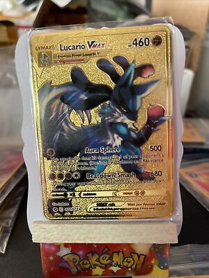 Mavin  Gold Mega Lucario GX EX Pokemon Card Shiny Full Art SV Custom Metal  Hidden Fates