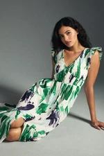 Anthropologie Peregrine Midi Dress Paintbrush Strokes Smocked Art Size S NEW