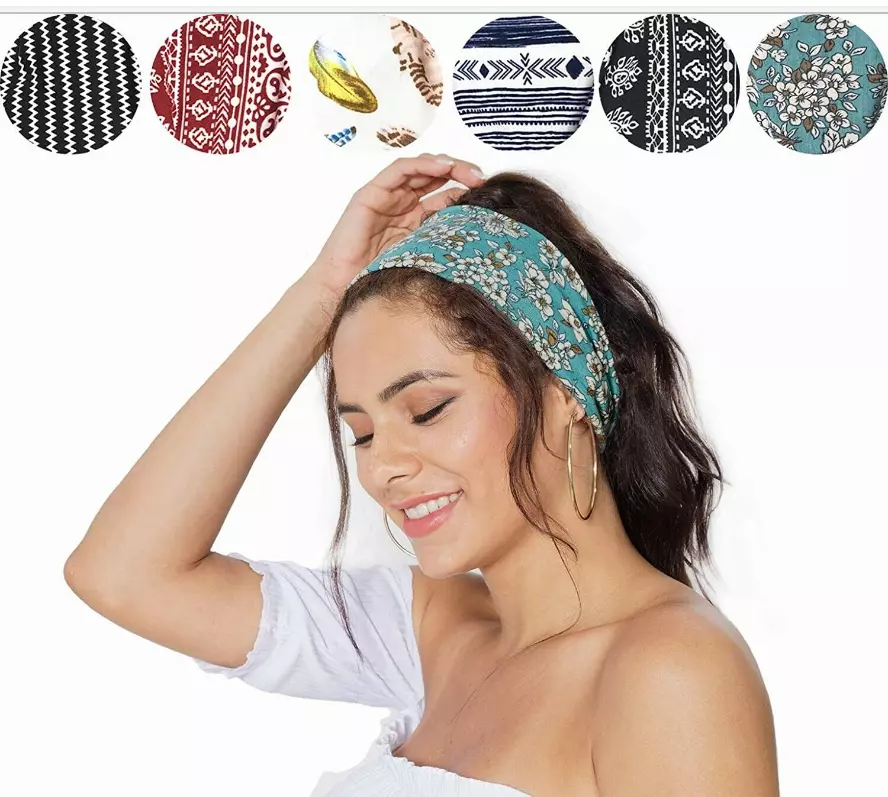 Headbands For Women 6 PK Wide Boho Stretchy Non Slip Sweat Hair