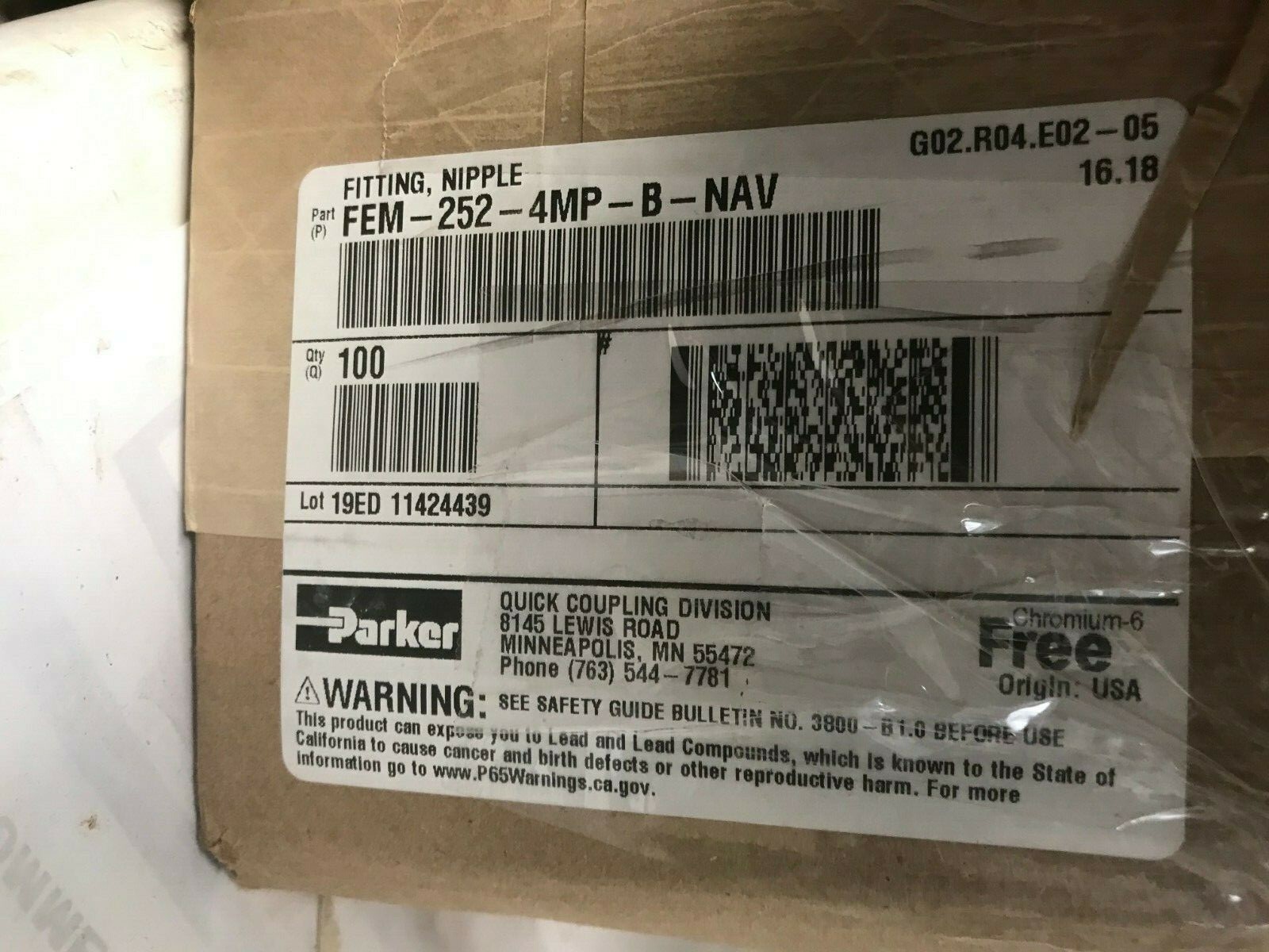 Parker Brass Quick Coupler FEM-252-4MP-B-NAV