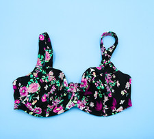 Victorias Secret 34DD Black Floral Underwired Full Coverage Push Up Bikini Top